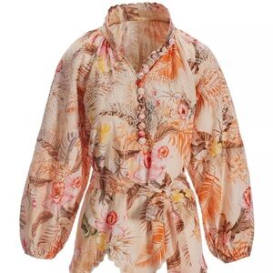 Boston Proper Floral Blouse - Cream and Pink